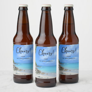 Mooie turquoise tropische strand vrolijkt bier etiket