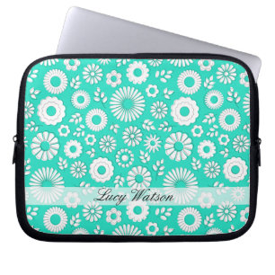 Mooie turquoise zomerbloemen laptop sleeve