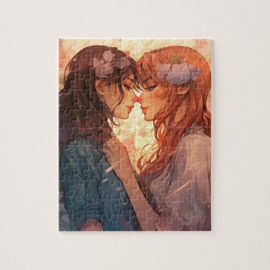 Mooie twee meisje anime lesbische liefde legpuzzel (Verticaal)