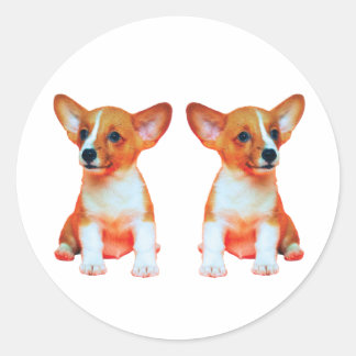 Mooie Tweeling Corgi Puppies Klassieke Ronde Stick Sticker