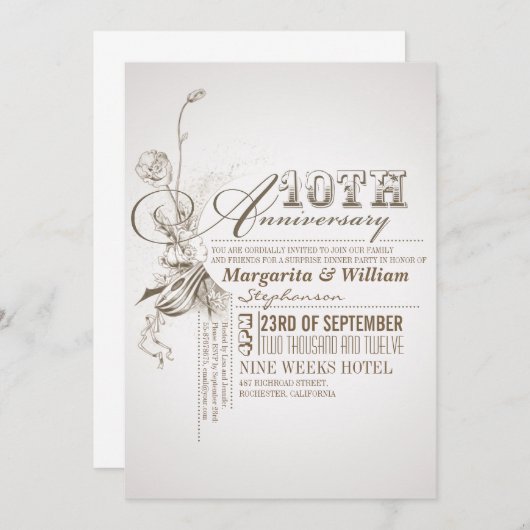 Mooie typografie 10-jarig jubileum uitnodigingen (Voorkant / Achterkant)