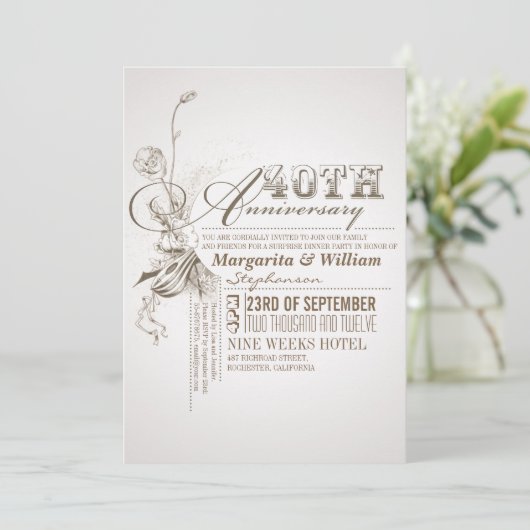 Mooie typografie 40e verjaardagsuitnodigingen kaart (Staand voorkant)