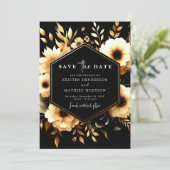 Mooie Typografie Gouden en Zwarte bruiloft Save The Date (Staand voorkant)
