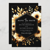 Mooie Typografie Gouden en Zwarte bruiloft Save The Date (Voorkant / Achterkant)