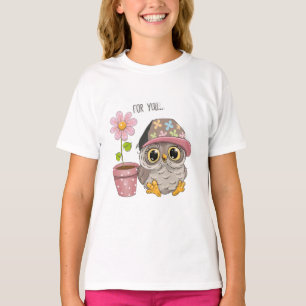Mooie Uil Bloem Meisjes T-shirt - Zoete Bloemendru