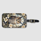 Mooie uil en jasmijn bloemen bagagelabel (Voorkant (horizontaal))