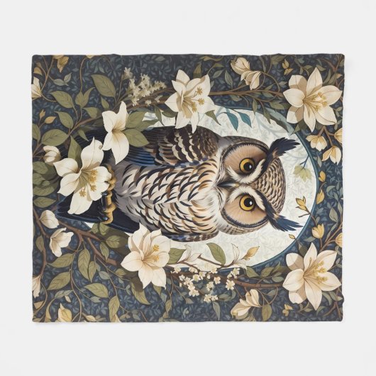 Mooie uil en jasmijn bloemen fleece deken (Voorkant (Horizontaal))