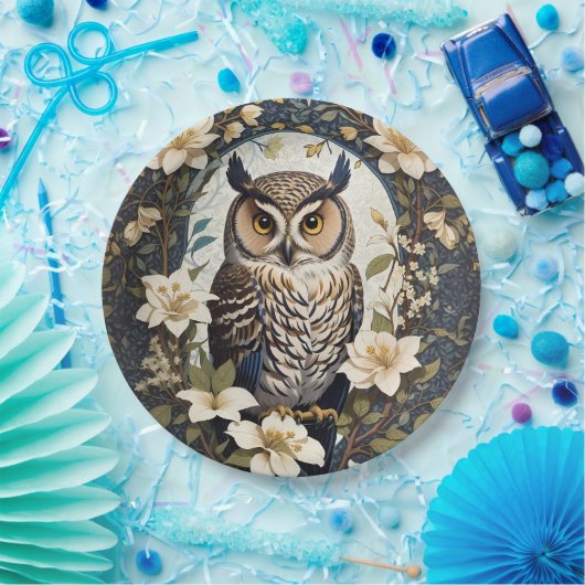 Mooie uil en jasmijn bloemen papieren bordje (Feest)