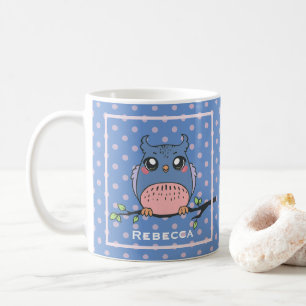 Mooie uil kunst gestippelde gepersonaliseerde blau koffiemok