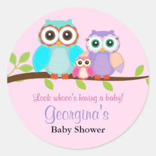 Mooie Uil Meisje Baby Shower Stickers