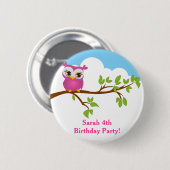 Mooie uil op tak meisje verjaardag knop ronde button 5,7 cm (Voorkant /achterkant)
