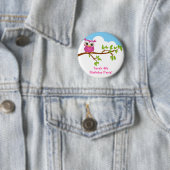 Mooie uil op tak meisje verjaardag knop ronde button 5,7 cm (In situ)