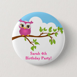 Mooie uil op tak meisje verjaardag knop ronde button 5,7 cm