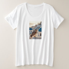 Mooie Uil staat op het Griekse landschap Grote Maat T-shirt