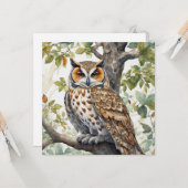 Mooie Uil Zittend op een Boomtak Kaart (Voorkant / Achterkant in situ)