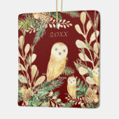 Mooie uilen Rode dennenboom Aquarel Kerst Jaar Keramisch Ornament (Links)