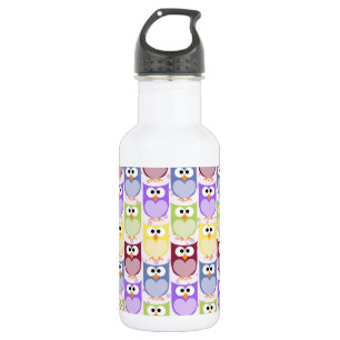 Mooie uilen, uilpatroon, babyuilen, kleurrijke uil waterfles