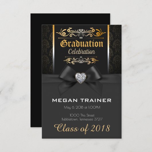 Mooie uitnodiging voor Afstuderen in zwart-wit en  (Voorkant / Achterkant)