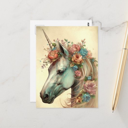 Mooie Unicorn Briefkaart (Voorkant / Achterkant in situ)