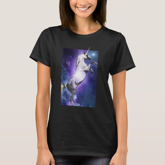 Mooie Unicorn die over de ruimte vliegt T-shirt (Voorkant)