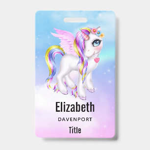 Mooie Unicorn met regenboogmane en staart Badge