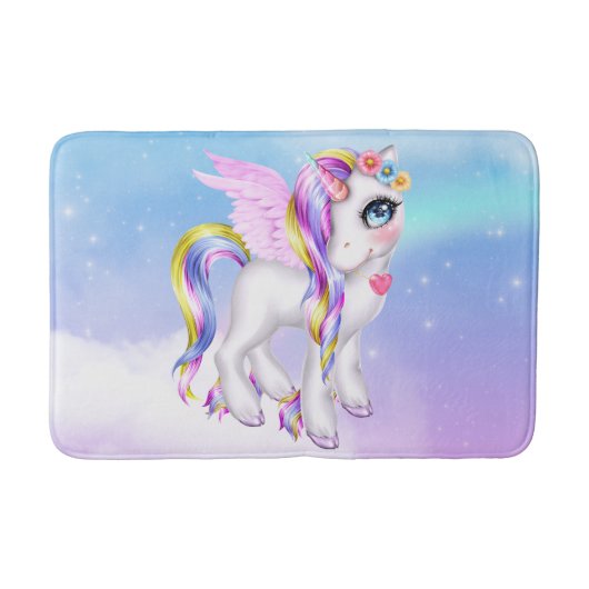 Mooie Unicorn met regenboogmane en staart Badmat (Voorkant)