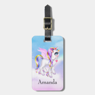 Mooie Unicorn met regenboogmane en staart Bagagelabel