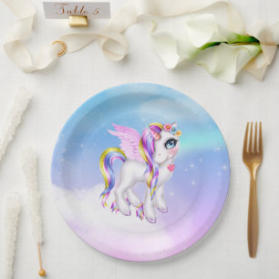 Mooie Unicorn met regenboogmane en staart Papieren Bordje