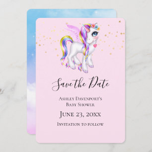 Mooie Unicorn met regenboogmane Shower Save The Date