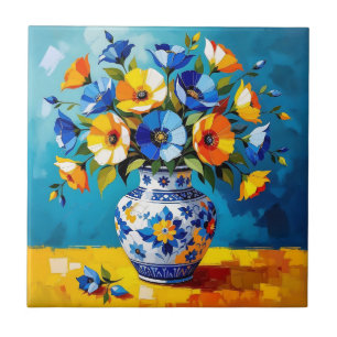 Mooie vaas met bloemen tegeltje