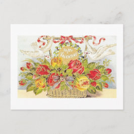 Mooie  Valentijn Duiven & Rozen Mand Feestdagenkaart