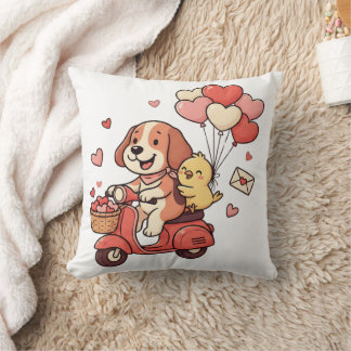 Mooie Valentijnshond Scooter Hart Ballonnen Aangep Kussen