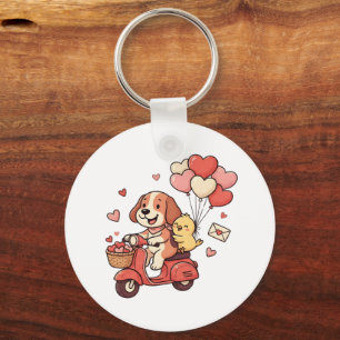 Mooie Valentijnshond Scooter Hart Ballonnen Aangep Sleutelhanger