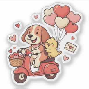Mooie Valentijnshond Scooter Hart Ballonnen Aangep Sticker