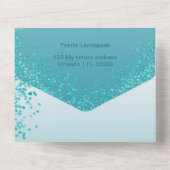 Mooie vallende Blauwgroen Blue Glitter 50e verjaar All In One Uitnodiging (Achterkant)