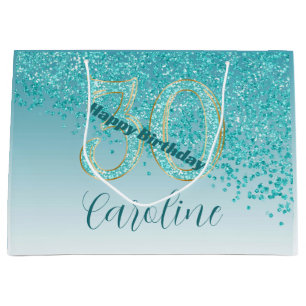 Mooie vallende turquoise blauwe glitters 30e verja groot cadeauzakje