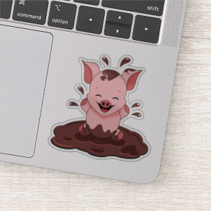 Mooie varken speelt in de modder sticker
