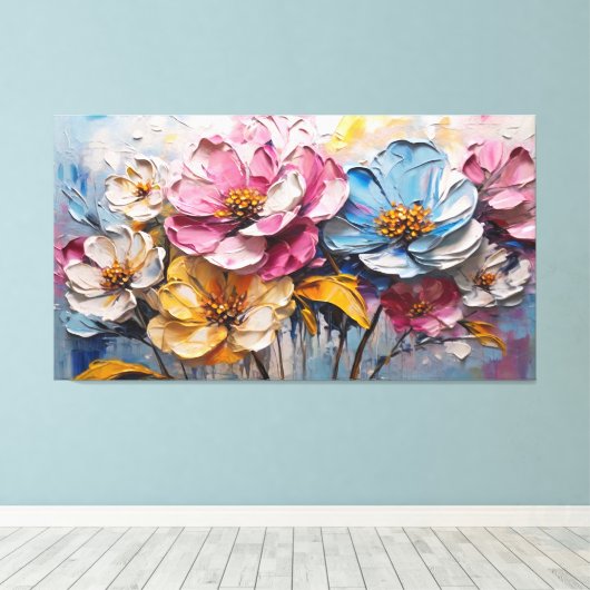 Mooie veelkleurige abstracte schilderij canvas afdruk (Insitu (Houten vloer))