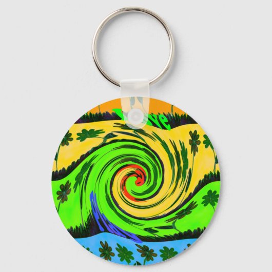 Mooie verbazingwekkende golvende zomergolf bloemen sleutelhanger (Voorkant)