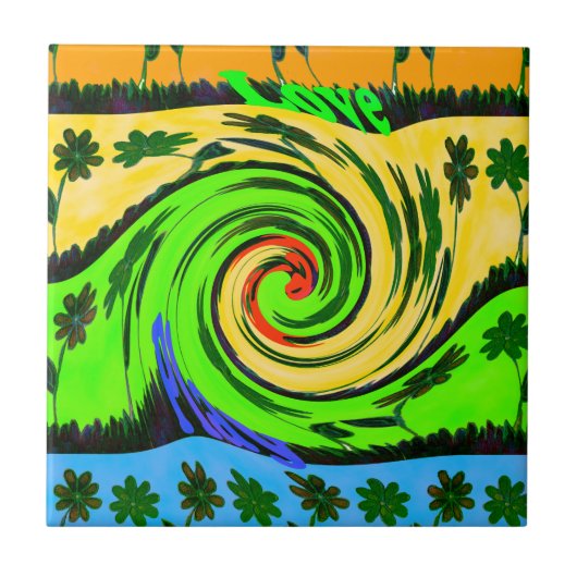 Mooie verbazingwekkende golvende zomergolf bloemen tegeltje (Voorkant)