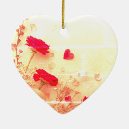 Mooie vervaagde bloemen op een Valentijnsdagboom Keramisch Ornament
