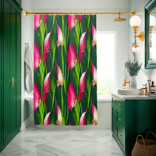 Mooie Vette Roze & Groene Calla Lily Bloemen Douchegordijn