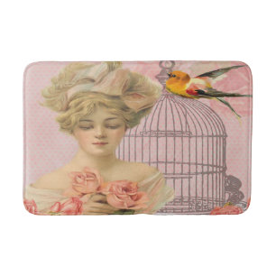 Mooie Victoriaans roze roze rozen vogel Badmat