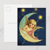 Mooie Victoriaanse Hemelse Engel op Wassende Maan Briefkaart (Voorkant / Achterkant)
