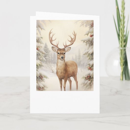 Mooie Victoriaanse stijl rendier besneeuwde winter Kaart (Achterkant)