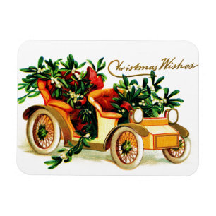 Mooie Vintage Auto Kerst Groeten Magneet