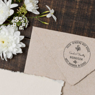 Mooie Vintage Bloem Naam & Adres Rubberstempel