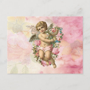 Mooie vintage engel met bloemen briefkaart