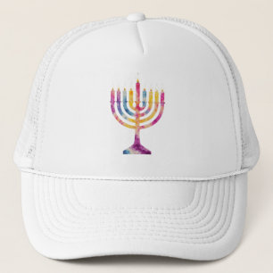 Mooie Vintage Hanukkah Menorah Gelukkig Hanukkah Trucker Pet
