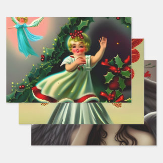 Mooie Vintage Kerstengelen Decoupage Inpakpapier Vel